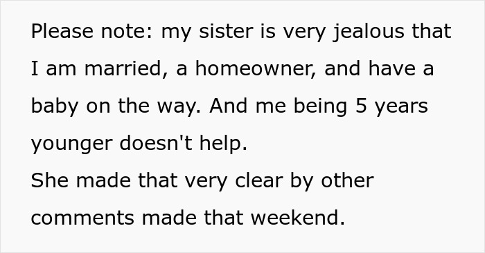 Text about pregnant woman dealing with sister&rsquo;s jealousy and going no-contact after Thanksgiving conflict.