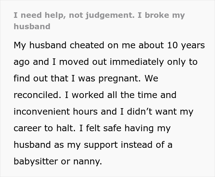 Alt text: Heartbroken woman reveals pain from husband's affair 10 years ago affecting their relationship and emotional support.