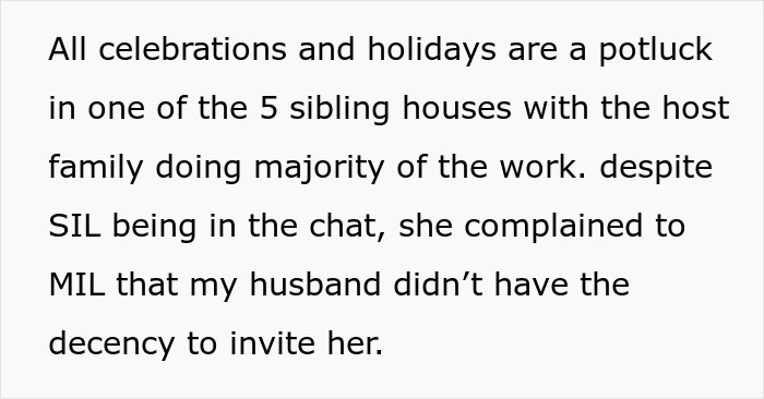 Text about family holiday potluck disputes, highlighting MIL no-show and DIL refusing future celebrations at their house. Text about family holiday potluck disputes, highlighting MIL no-show and DIL refusing future celebrations at their house.