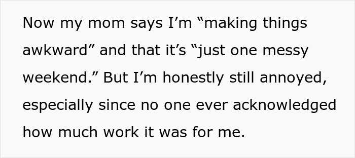 Text explaining frustration of woman who spent $500 for Thanksgiving as family treats her house like an Airbnb, causing tension.