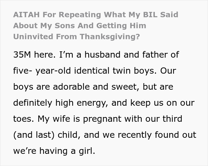 Text excerpt from a story about a man banned from Thanksgiving after upsetting his brother-in-law&rsquo;s wife with his theory.
