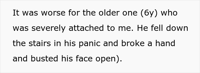 Text excerpt describing a child&rsquo;s injury after a fall, related to babysitter false accusations by rude rich folks.