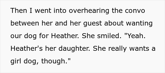 Text excerpt discussing an elderly lady allegedly planning to steal neighbor&rsquo;s dog for her friend&rsquo;s daughter.