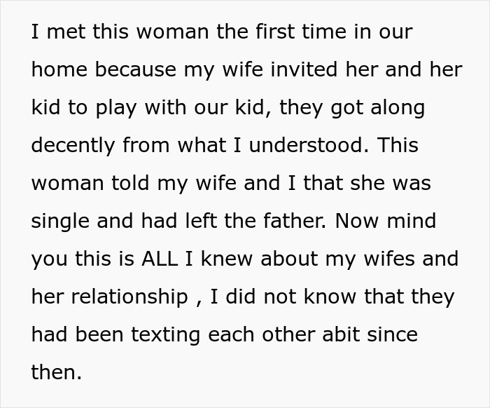 Man describing meeting a woman invited by his wife, revealing a secret relationship involving cheating and new life with a lover. Man describing meeting a woman invited by his wife, revealing a secret relationship involving cheating and new life with a lover.