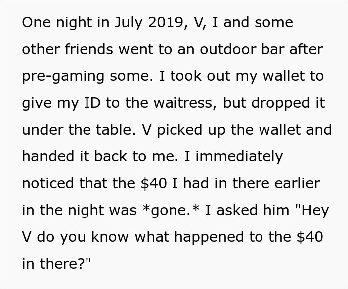 Man refuses to forgive ex-friend who stole $40 from his wallet, still calls him a thief years later.