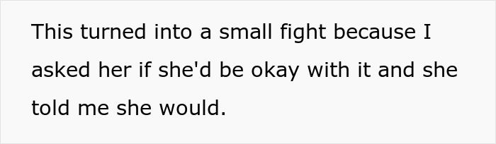 Text on a white background reading about a small fight over asking if she would be okay, relating to future stepkid concerns.