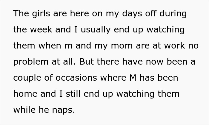 Text excerpt showing a woman explaining how the deadbeat dad leaves kids with his girlfriend’s 19-year-old daughter while he sleeps. Text excerpt showing a woman explaining how the deadbeat dad leaves kids with his girlfriend’s 19-year-old daughter while he sleeps.