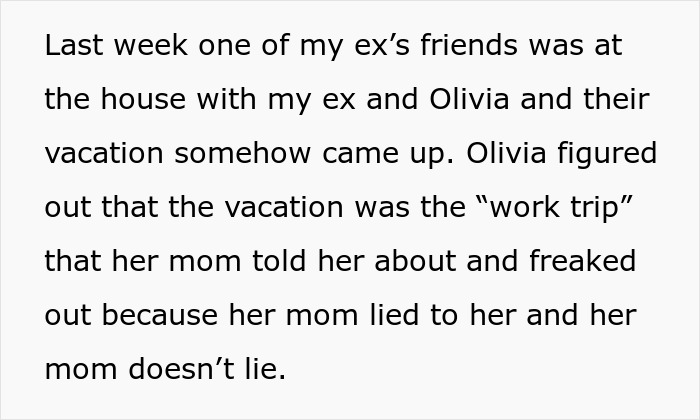 Text about woman&rsquo;s work trip turning into a vacation and her autistic child discovering the truth and refusing to go home.