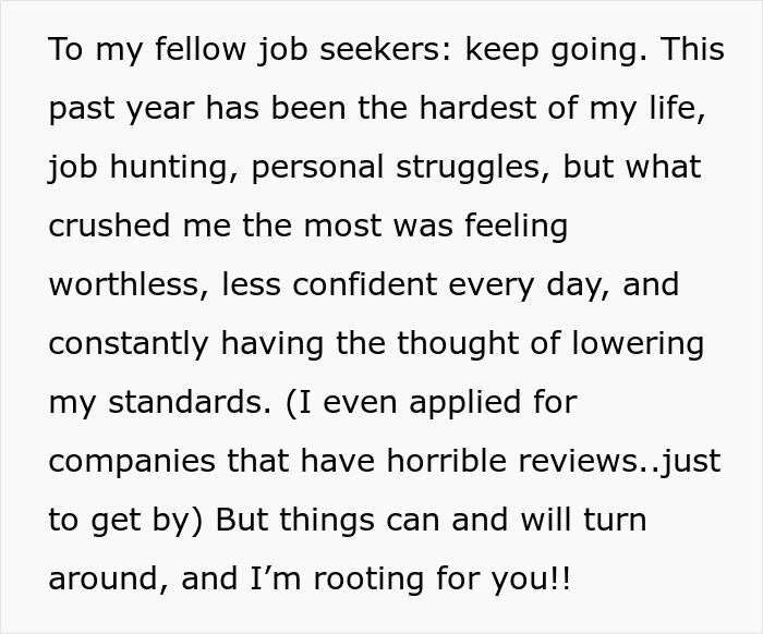 Alt text: Motivational message for job seekers about overcoming struggles and gaining confidence in the job market after a woman changes her name.