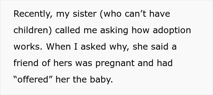 Alt text: Man reports sister to CPS after hearing her illegal baby adoption plan involving a pregnant friend’s offered child. Alt text: Man reports sister to CPS after hearing her illegal baby adoption plan involving a pregnant friend’s offered child.