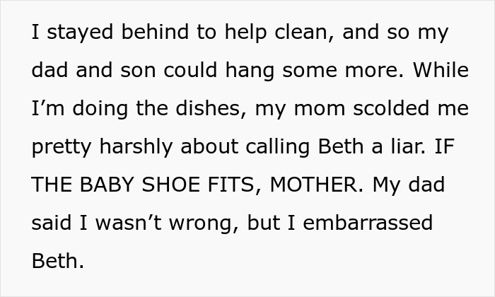 Text on screen showing a sibling revealing the dead brother lie while describing a family argument about truth.