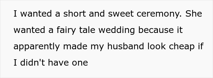 Text excerpt discussing a fairy tale wedding and a mother-in-law trying to be the center of attention during a wedding.