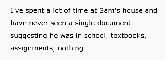 Text excerpt showing a woman suspecting the guy she's seeing is lying about attending medical school.