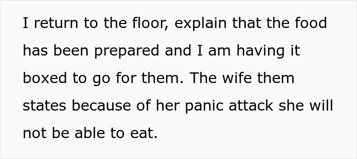 Text on a white background describing a restaurant scene where an autistic woman has a panic attack and refuses to eat.