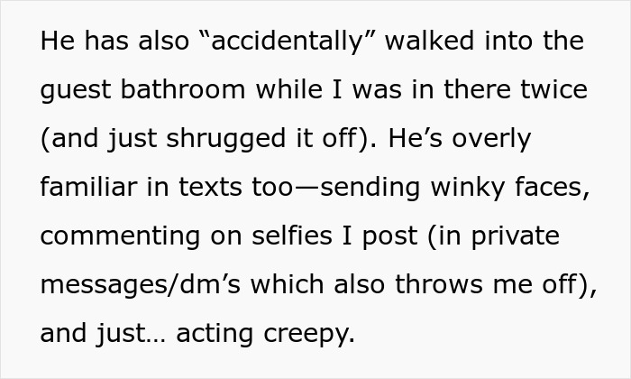 Text describing creepy behavior of a brother-in-law, causing tension and leading wife to take off wedding ring.