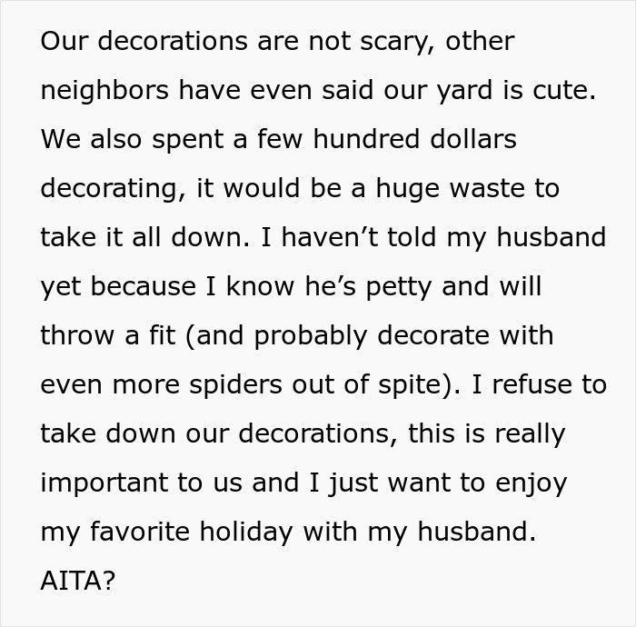 Couple refuses to take down Halloween decor despite neighbor&rsquo;s threat, highlighting the holiday decoration dispute in their yard.