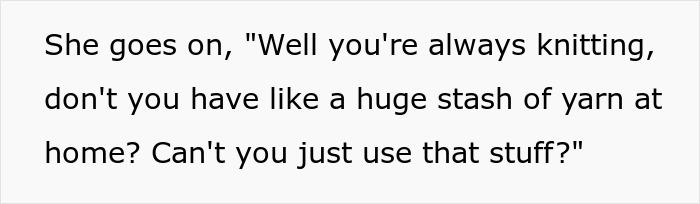 Alt text: Frustrated coworker refuses to knit a huge blanket for free, sparking conflict and a knitting hobby ban.