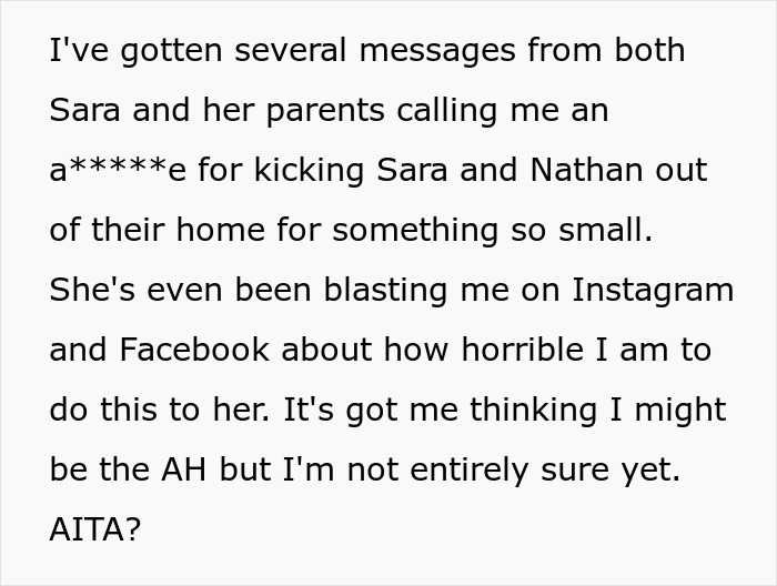 Text message discussing backlash after man kicks out girlfriend and her 9-year-old son from his house due to secret visit.