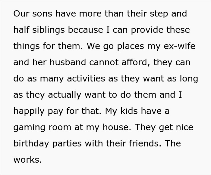 Text excerpt about a father providing for his kids with trips and birthday parties, relating to cheater wants rich ex.