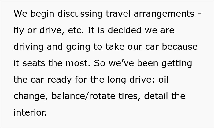 Family preparing for a separate drive to Disneyland, discussing car maintenance and travel arrangements for the trip.