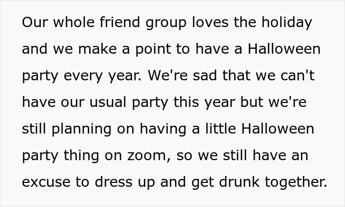Text excerpt about a friend group planning a virtual Halloween party, highlighting themes of masculinity so fragile and relationship issues.
