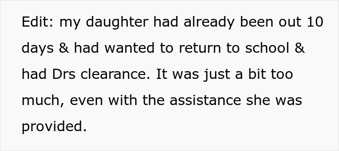 Text excerpt about a mom standing her ground regarding an autistic student's needs over her injured child.