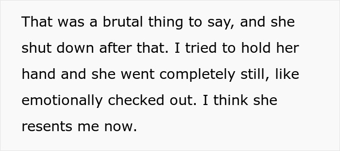 Emotional text describing a woman feeling shut down and checked out after a brutal comment in a difficult family situation.
