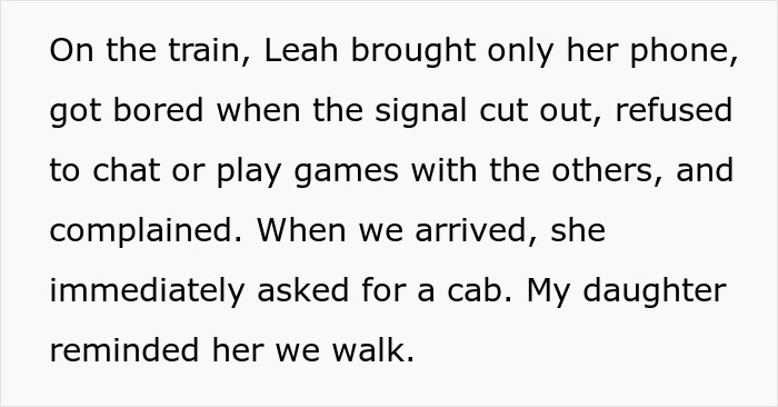 Text describing a 12-year-old causing drama at a friend&rsquo;s birthday by getting bored and demanding to go home.