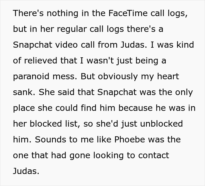 Text excerpt revealing a man discovering his ex-wife&rsquo;s cheating with his best man and fearing for his girlfriend&rsquo;s safety.