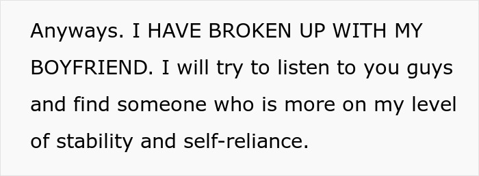 Text excerpt about a breakup after a man with debt asks his girlfriend to take a loan for a Spiderman costume purchase.