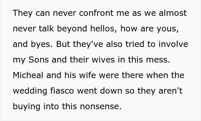 Text describing family drama with stepdaughters disowning stepmother and involving sons and wives in conflict.