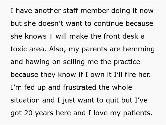 Alt text: Doctor refuses to rehire sister after she caused $40,000 loss, parents intervene and create family conflict.