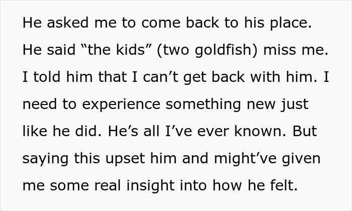 Text excerpt describing a man proposing soon after a breakup and revealing his true colors when refused.