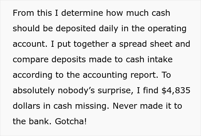 Text showing determination to uncover missing cash deposits, reflecting a grieving daughter&rsquo;s fight for financial justice.