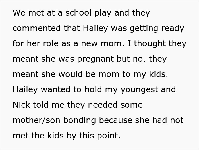 Text about a stepmom preparing to bond with kids, highlighting kids preferring bio mom over stepmom conflict. Text about a stepmom preparing to bond with kids, highlighting kids preferring bio mom over stepmom conflict.