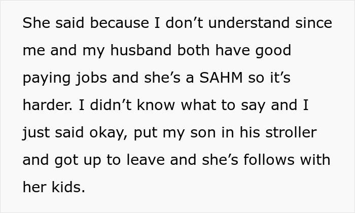 Text excerpt showing a woman describes believing friend&rsquo;s wallet excuse, later realizing she was duped without thanks.