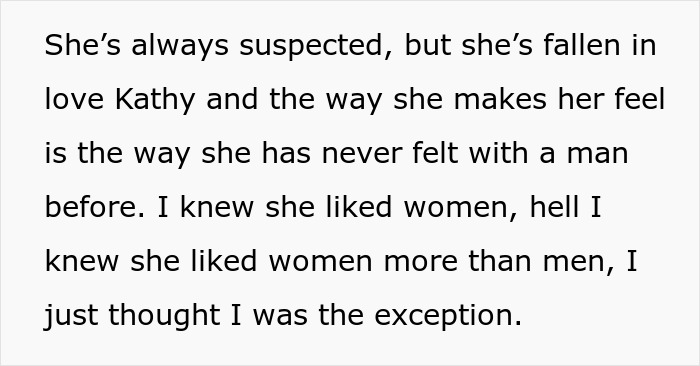 Text excerpt showing a man learning his fianc&eacute;e is in love with her friend, questioning his role as a placeholder.