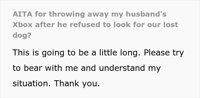 Text conversation about throwing away husband's Xbox after he ignores lost dog, highlighting manchild playing games.