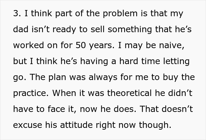 Text excerpt from a story about a doctor refusing to rehire sister after financial loss, causing parents to freak out.