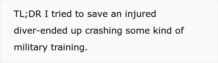 Woman attempting to save elite military diver ends up in awkward military training situation, later scoring a date.