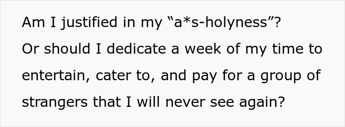 Text expressing frustration about hosting distant relatives without gratitude, reflecting a husband's refusal to continue.