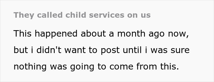 Text excerpt explaining a couple banning toxic in-laws from visiting their newborn after they called child protective services in retaliation.