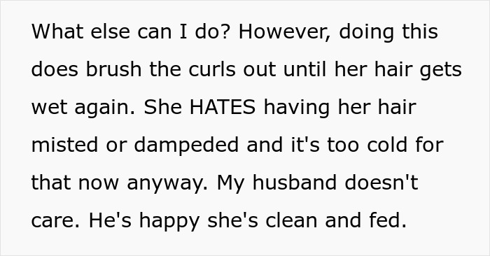 Alt text: Text excerpt discussing mom brushing out biracial daughter's curls amid whitewashing criticism from woke folks.