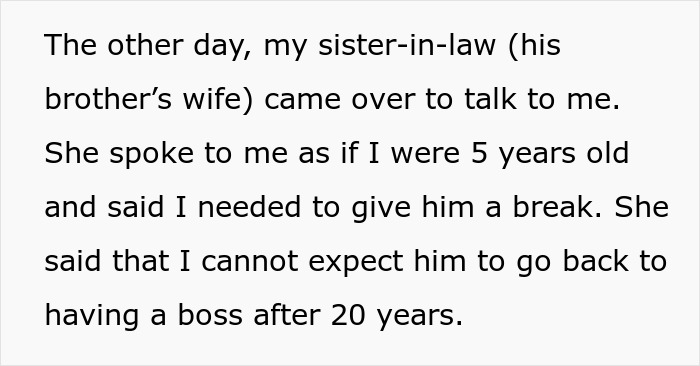 Text excerpt discussing a man refusing to get a job or have a boss after 20 years of business success fails.