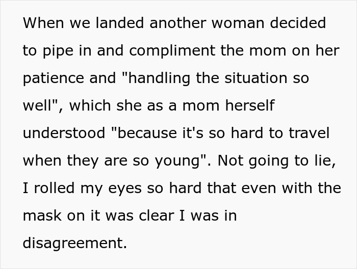 Passenger confronts mom during an 8-hour toddler meltdown, expressing frustration over how she handled the situation.