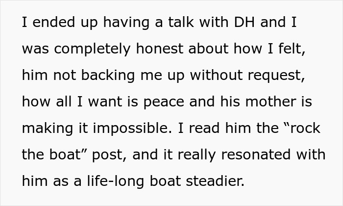 New mom confronting MIL about unhinged behavior, seeking peace while dealing with family tension and lack of support.