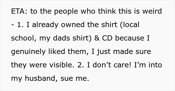 Text on a white background explaining a woman staged her apartment to impress a guy and later admitted it at their wedding.