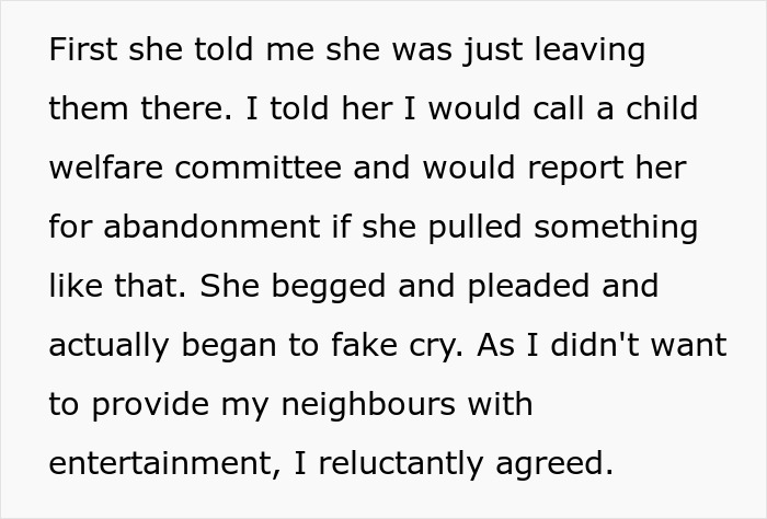 Text excerpt describing a family emergency involving kicking out sister&rsquo;s kids and concerns about child welfare.