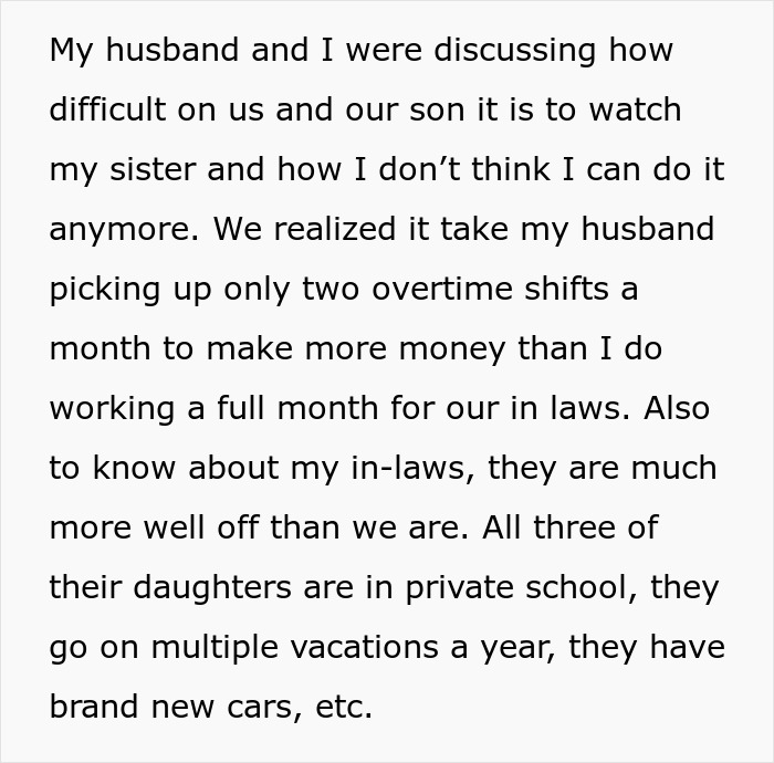 Parents guilt-tripping daughter-in-law after she refuses to be cheap babysitter for their grandchildren.