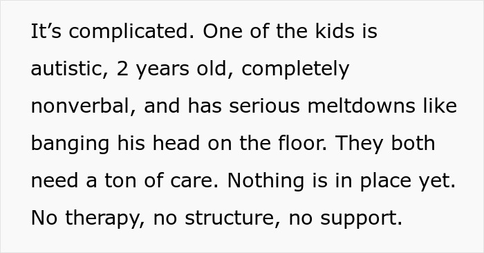 Text describing a woman saving her autistic nibling from foster care, facing challenges and support needs.